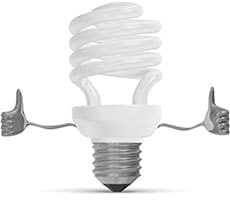 Flourescent light bulb with arms giving a 'Thumbs Up'.
